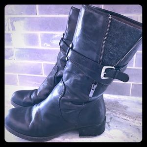 Naya Black Leather Boot with buckle detail